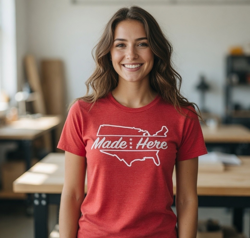 Made Here Cross Country Women’s T-Shirt Heather Strawberry White Cotton Tee L